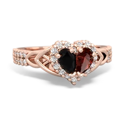 Onyx Celtic Knot Two Hearts As One 14K Rose Gold ring R2644HRT