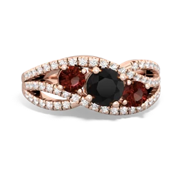 Onyx Three Stone Aurora 14K Rose Gold ring R3080