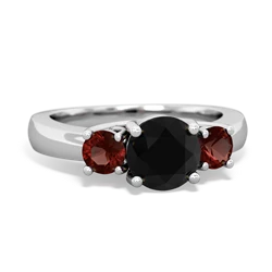 Onyx Three Stone Round Trellis 14K White Gold ring R4018