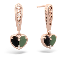 Onyx Filligree Heart 14K Rose Gold earrings E5070