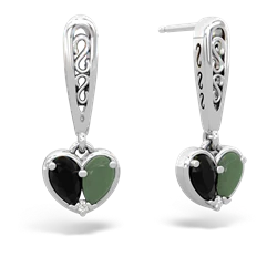 Onyx Filligree Heart 14K White Gold earrings E5070