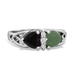 Onyx Celtic Knot Double Heart 14K White Gold ring R5040