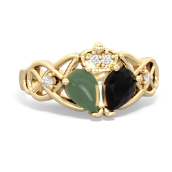 Onyx 'One Heart' Celtic Knot Claddagh 14K Yellow Gold ring R5322