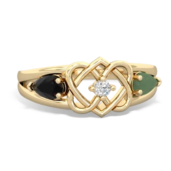 Onyx Hearts Intertwined 14K Yellow Gold ring R5880