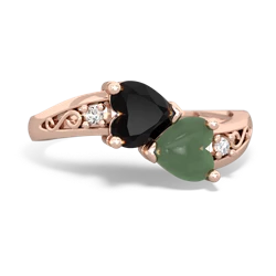 Onyx Snuggling Hearts 14K Rose Gold ring R2178