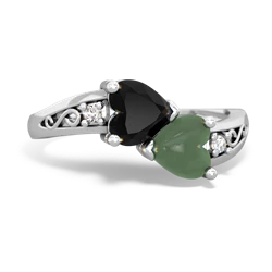 Onyx Snuggling Hearts 14K White Gold ring R2178