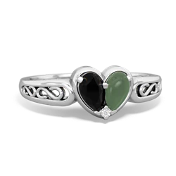 Onyx Filligree 'One Heart' 14K White Gold ring R5070