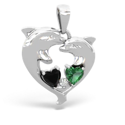 Onyx Dolphin Heart 14K White Gold pendant P5820