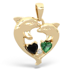 Onyx Dolphin Heart 14K Yellow Gold pendant P5820