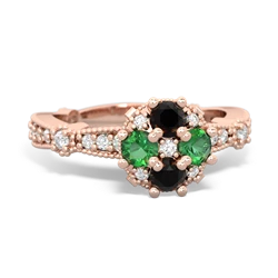 Onyx Sparkling Tiara Cluster 14K Rose Gold ring R26293RD