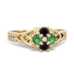 Onyx Celtic Knot Cluster Engagement 14K Yellow Gold ring R26443RD