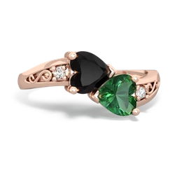 Onyx Snuggling Hearts 14K Rose Gold ring R2178