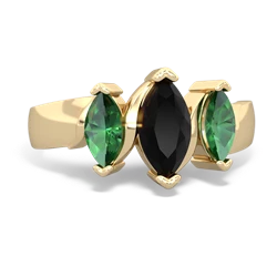 Onyx Three Peeks 14K Yellow Gold ring R2433