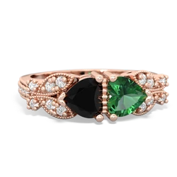 Onyx Diamond Butterflies 14K Rose Gold ring R5601