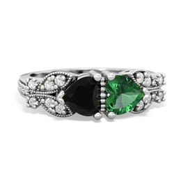 Onyx Diamond Butterflies 14K White Gold ring R5601