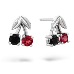 Onyx Sweet Cherries 14K White Gold earrings E7001