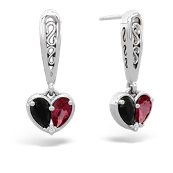 Onyx Filligree Heart 14K White Gold earrings E5070