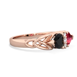 Onyx Celtic Knot Double Heart 14K Rose Gold ring R5040