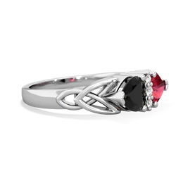 Onyx Celtic Knot Double Heart 14K White Gold ring R5040