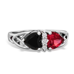 Onyx Celtic Knot Double Heart 14K White Gold ring R5040