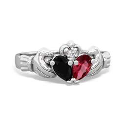 Onyx 'Our Heart' Claddagh 14K White Gold ring R2388