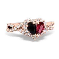 Onyx Diamond Twist 'One Heart' 14K Rose Gold ring R2640HRT