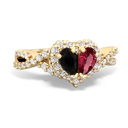 Onyx Diamond Twist 'One Heart' 14K Yellow Gold ring R2640HRT