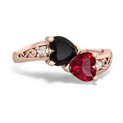 Onyx Snuggling Hearts 14K Rose Gold ring R2178