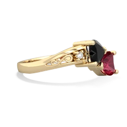 Onyx Snuggling Hearts 14K Yellow Gold ring R2178