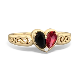 Onyx Filligree 'One Heart' 14K Yellow Gold ring R5070