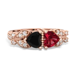 Onyx Diamond Butterflies 14K Rose Gold ring R5601