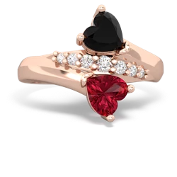 Onyx Heart To Heart 14K Rose Gold ring R2064