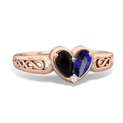 Onyx Filligree 'One Heart' 14K Rose Gold ring R5070