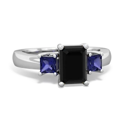 Onyx Three Stone Emerald-Cut Trellis 14K White Gold ring R4021