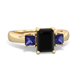 Onyx Three Stone Emerald-Cut Trellis 14K Yellow Gold ring R4021