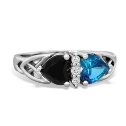 Onyx Celtic Knot Double Heart 14K White Gold ring R5040