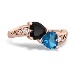 Onyx Snuggling Hearts 14K Rose Gold ring R2178