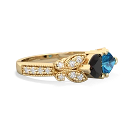 Onyx Diamond Butterflies 14K Yellow Gold ring R5601