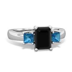 Onyx Three Stone Emerald-Cut Trellis 14K White Gold ring R4021