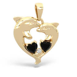 Onyx Dolphin Heart 14K Yellow Gold pendant P5820