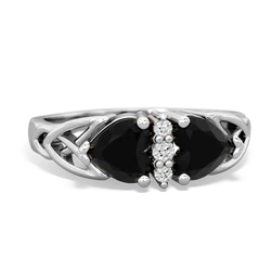 Onyx Celtic Knot Double Heart 14K White Gold ring R5040