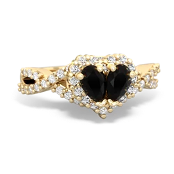 Onyx Diamond Twist 'One Heart' 14K Yellow Gold ring R2640HRT