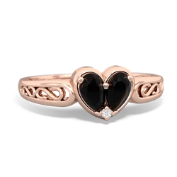 Onyx Filligree 'One Heart' 14K Rose Gold ring R5070