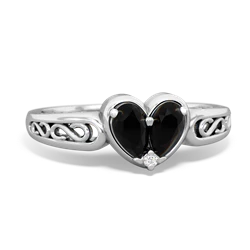 Onyx Filligree 'One Heart' 14K White Gold ring R5070