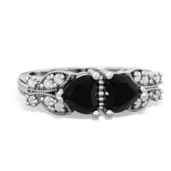 Onyx Diamond Butterflies 14K White Gold ring R5601