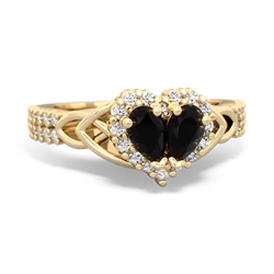 Onyx Celtic Knot Two Hearts As One 14K Yellow Gold ring R2644HRT