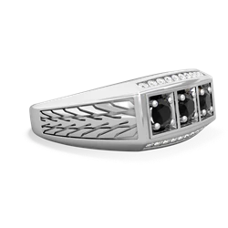 Turquoise Three Stone Tire Tread Men's 14K White Gold ring R0520