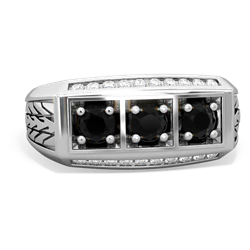 White Topaz Three Stone Tire Tread Men's 14K White Gold ring R0520