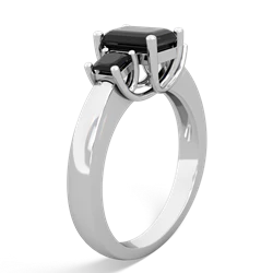 Peridot Three Stone Emerald-Cut Trellis 14K White Gold ring R4021