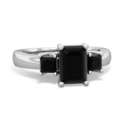 Peridot Three Stone Emerald-Cut Trellis 14K White Gold ring R4021